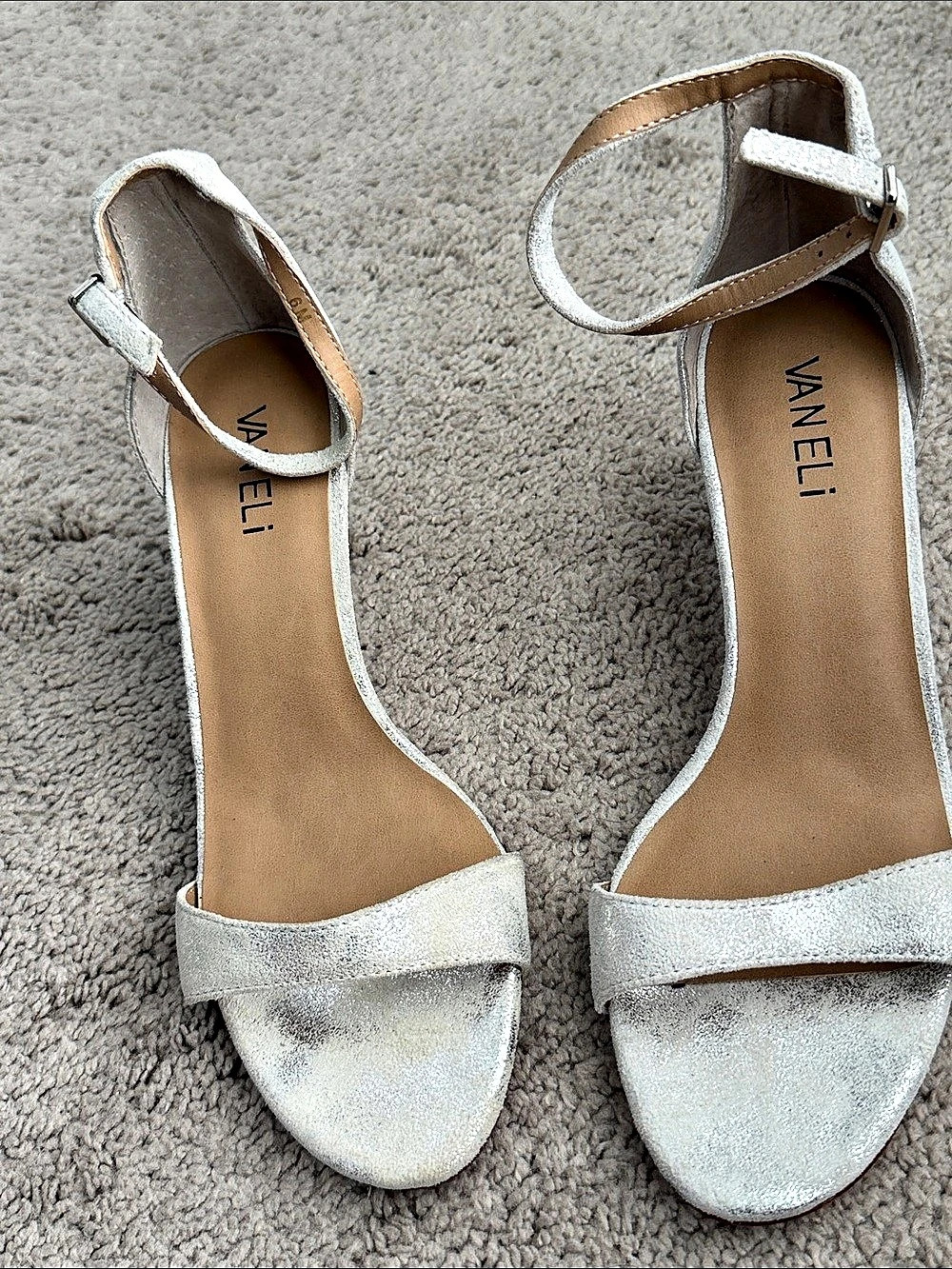 NEW VANELI Silver Ankle Strap Heels US 6